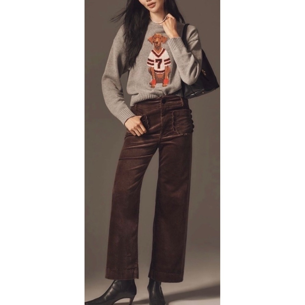 Maeve Colette Scallop Pocket Corduroy Crop Wide-Leg Pants Brown 26P